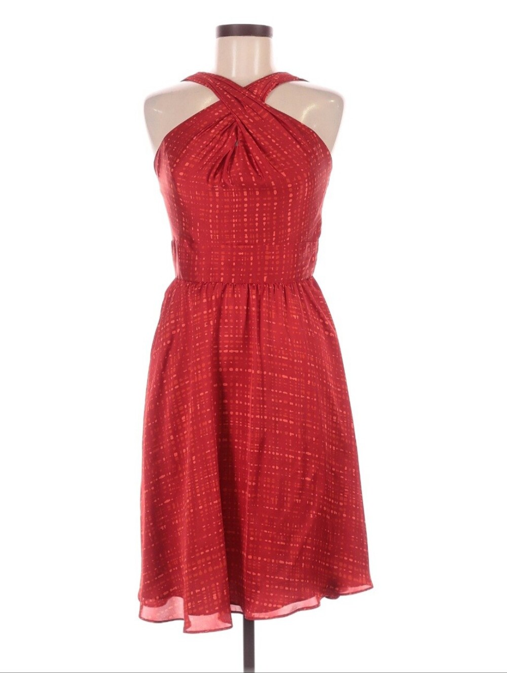 White House Black Market Red Crisscross Midi Dress with Tie Waist